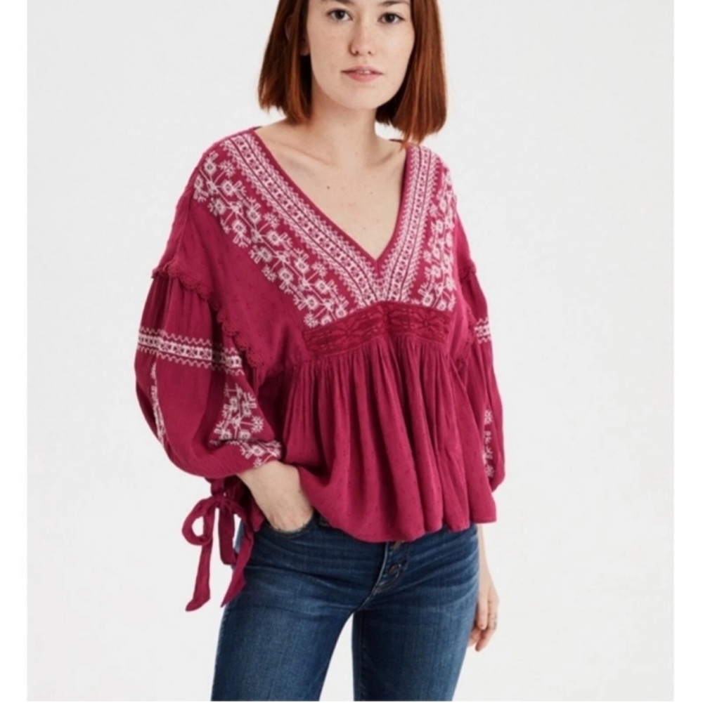 NWT American Eagle Outfitters Embroidered Boho Blouse Cottagecore Top
